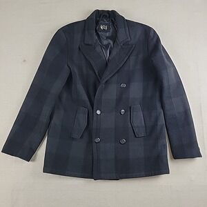 GUESS Men's Wool Blend Peacoat Jacket Black Plaid Size L (See Measurements)